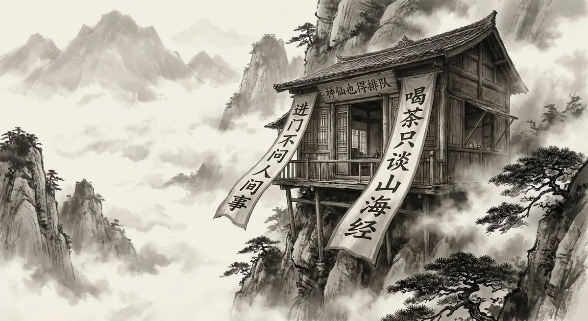 Z-Image Prompt - Chinese ink painting realistic photography mountain teahouse